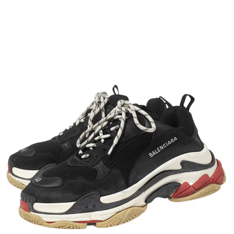 Pre Owned Balenciaga Black Mesh And Nubuck Leather Triple S Low Top Sneakers Size 43