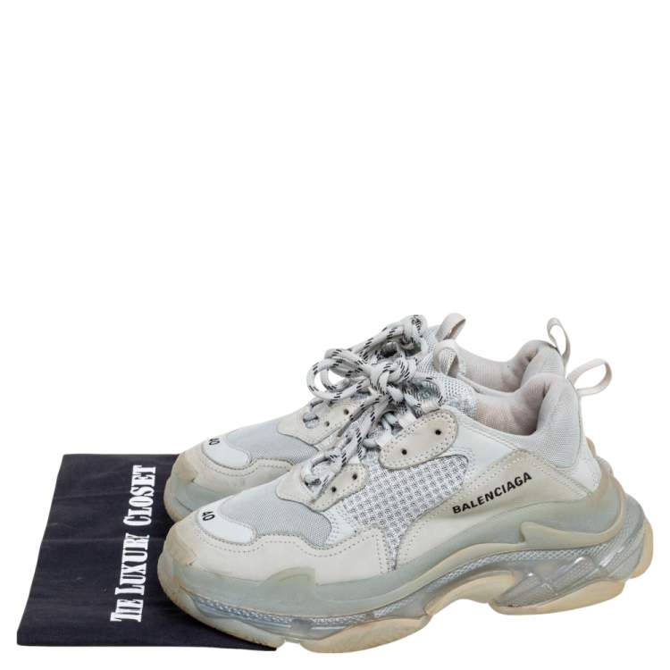 Pre Owned Balenciaga Grey Mesh, Suede and Leather Triple S Sneakers Size 40