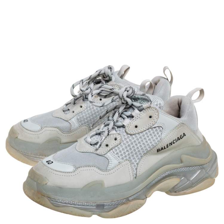 Pre Owned Balenciaga Grey Mesh, Suede and Leather Triple S Sneakers Size 40