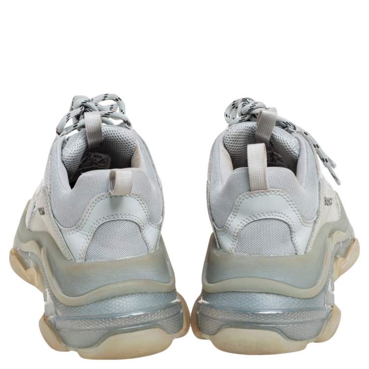 Pre Owned Balenciaga Grey Mesh, Suede and Leather Triple S Sneakers Size 40