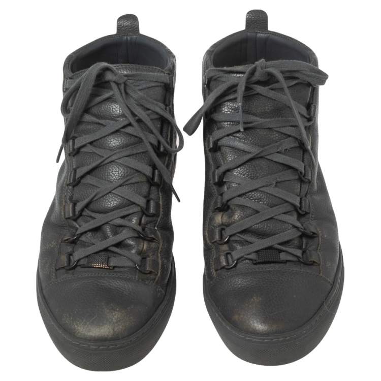 مملوكة مسبقًا Balenciaga Grey Leather Arena High Top Sneakers Size 43  