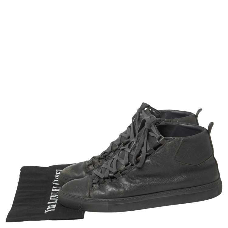 مملوكة مسبقًا Balenciaga Grey Leather Arena High Top Sneakers Size 43  