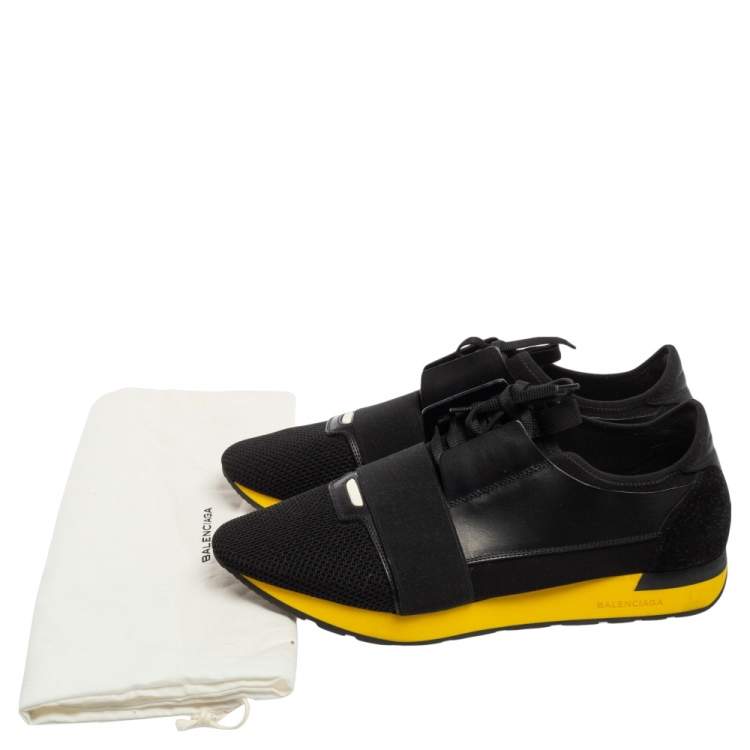 Pre Owned Balenciaga Black Mesh And Leather Race Runner Low Top Sneakers Size 45