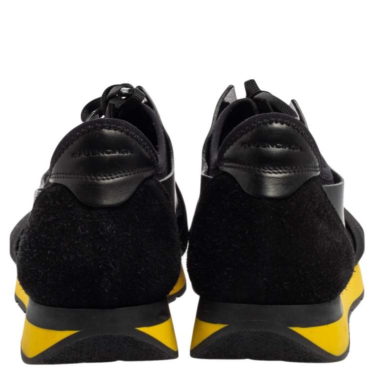 Pre Owned Balenciaga Black Mesh And Leather Race Runner Low Top Sneakers Size 45
