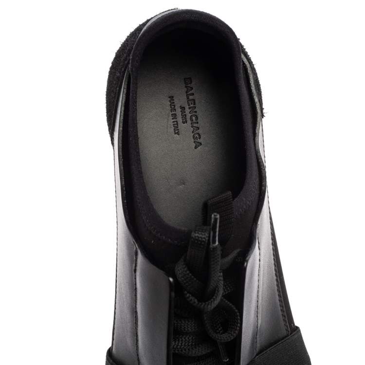 Pre Owned Balenciaga Black Mesh And Leather Race Runner Low Top Sneakers Size 45