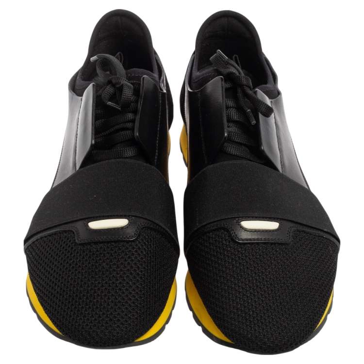 Pre Owned Balenciaga Black Mesh And Leather Race Runner Low Top Sneakers Size 45
