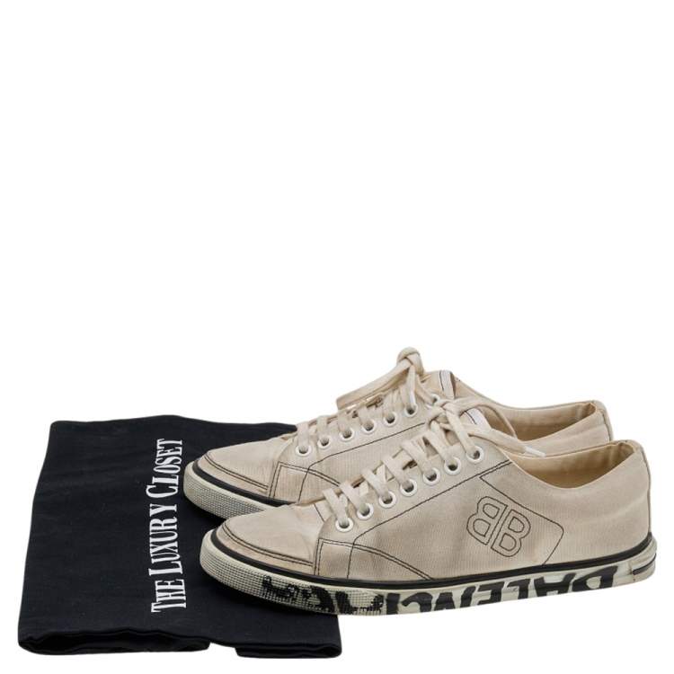 Pre Owned Balenciaga White Canvas Match Distressed Low Top Sneakers Size 36