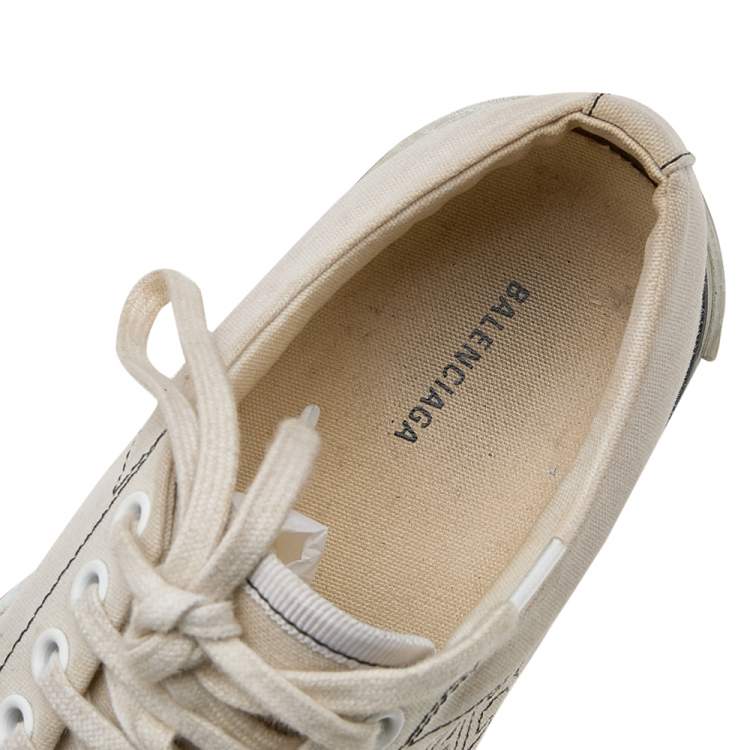 Pre Owned Balenciaga White Canvas Match Distressed Low Top Sneakers Size 36