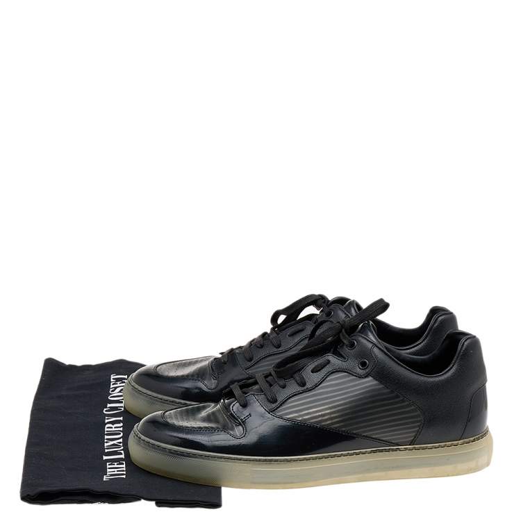 مملوكة مسبقًا Balenciaga Black Patent Leather And PVC Patchwork Low Top Sneakers Size 44