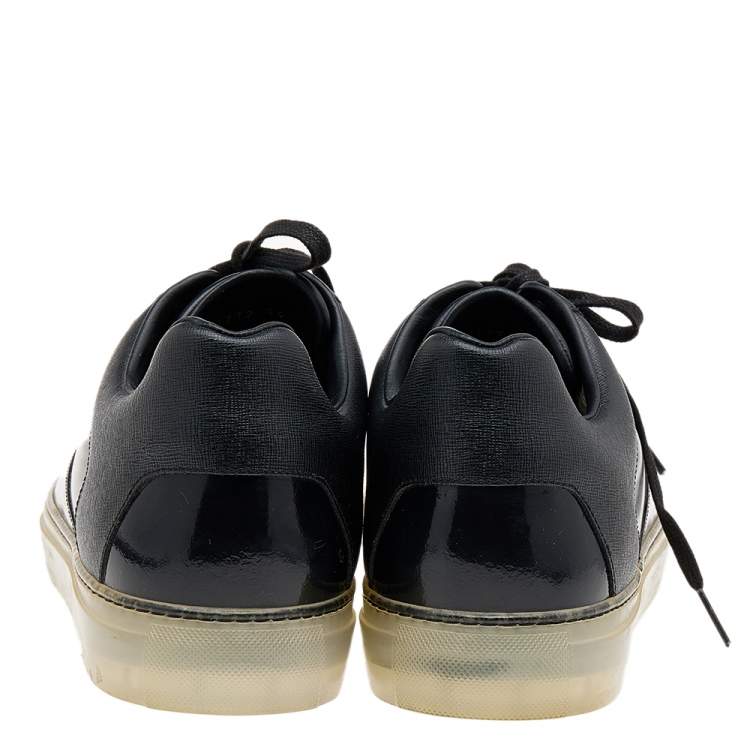 مملوكة مسبقًا Balenciaga Black Patent Leather And PVC Patchwork Low Top Sneakers Size 44