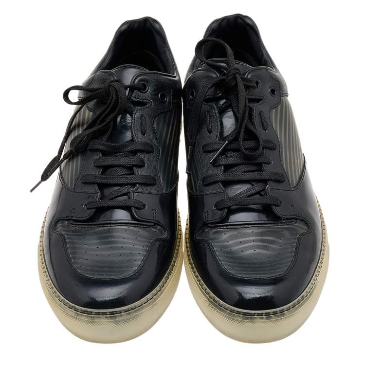 مملوكة مسبقًا Balenciaga Black Patent Leather And PVC Patchwork Low Top Sneakers Size 44