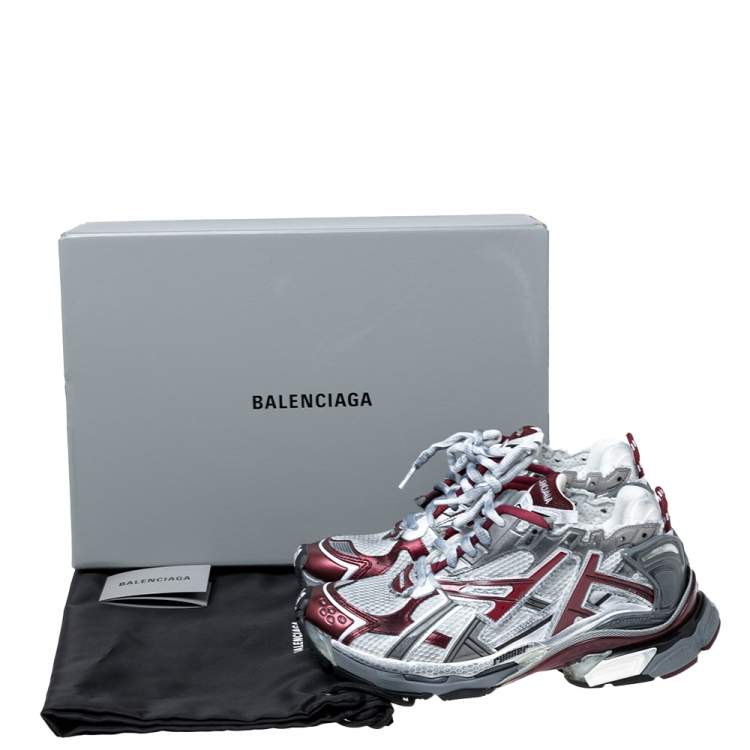 Pre Owned Balenciaga White/Burgundy Mesh And Synthetic Leather Runner Low Top Sneakers Size 42