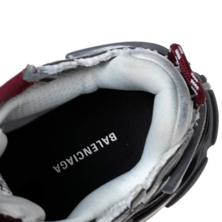 Pre Owned Balenciaga White/Burgundy Mesh And Synthetic Leather Runner Low Top Sneakers Size 42