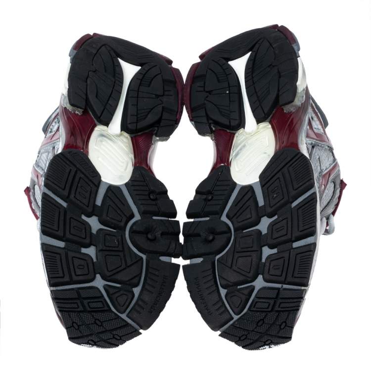 Pre Owned Balenciaga White/Burgundy Mesh And Synthetic Leather Runner Low Top Sneakers Size 42