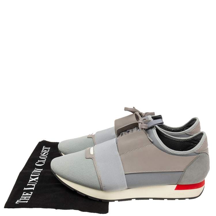 مملوكة مسبقًا Balenciaga Grey Leather And Fabric Race Runner Sneakers Size 44
