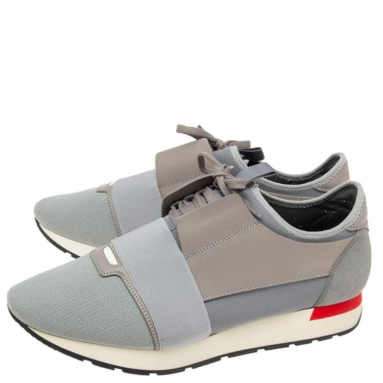 مملوكة مسبقًا Balenciaga Grey Leather And Fabric Race Runner Sneakers Size 44