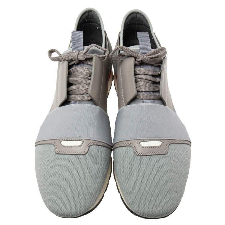 مملوكة مسبقًا Balenciaga Grey Leather And Fabric Race Runner Sneakers Size 44