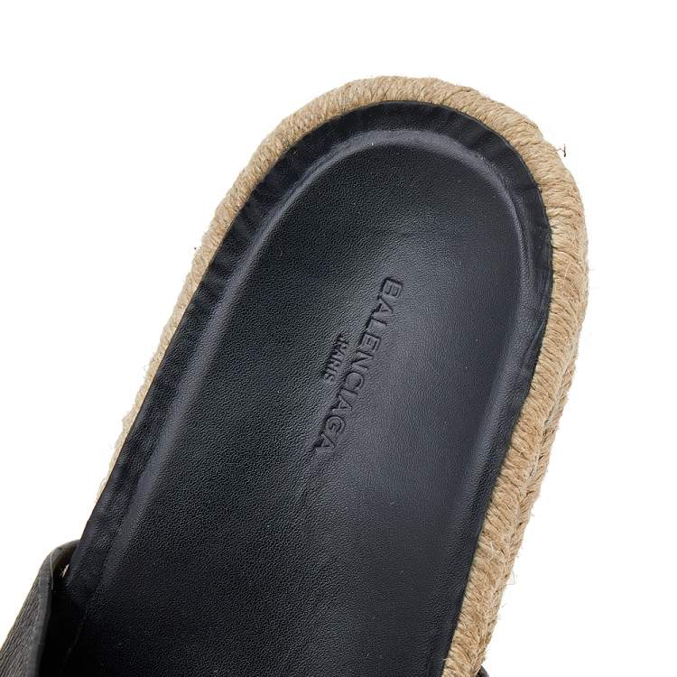 Pre Owned Balenciaga Black Leather Espadrille Flats Size 40
