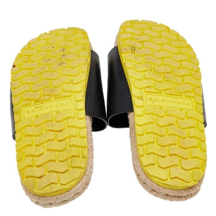 Pre Owned Balenciaga Black Leather Espadrille Flats Size 40