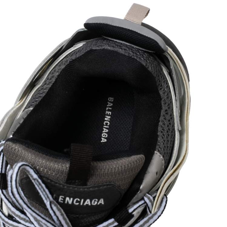 Pre Owned Balenciaga Grey/Black Leather And Fabric Track Sneakers Size 43