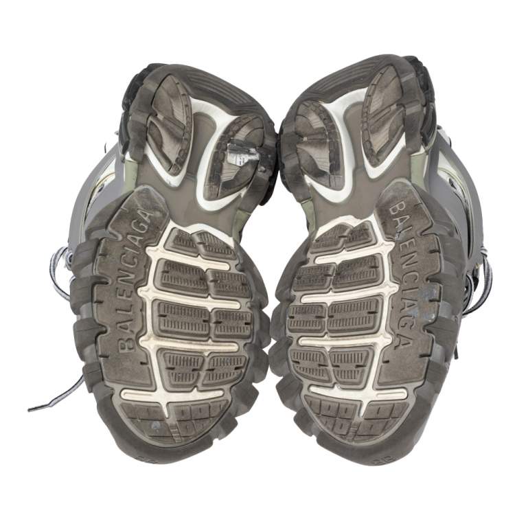 Pre Owned Balenciaga Grey/Black Leather And Fabric Track Sneakers Size 43