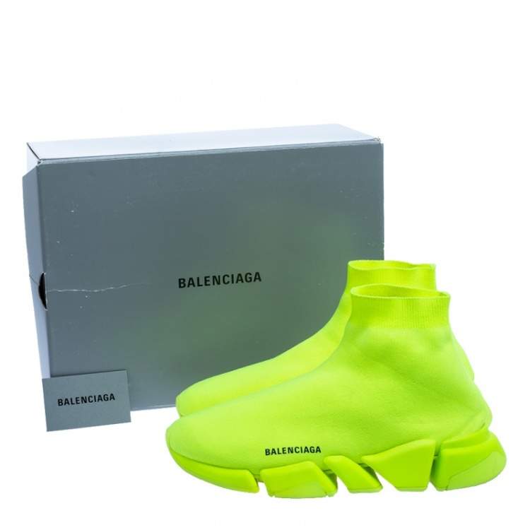 مملوكة مسبقًا Balenciaga Green Knit Fabric Speed High Top Sneakers Size 44