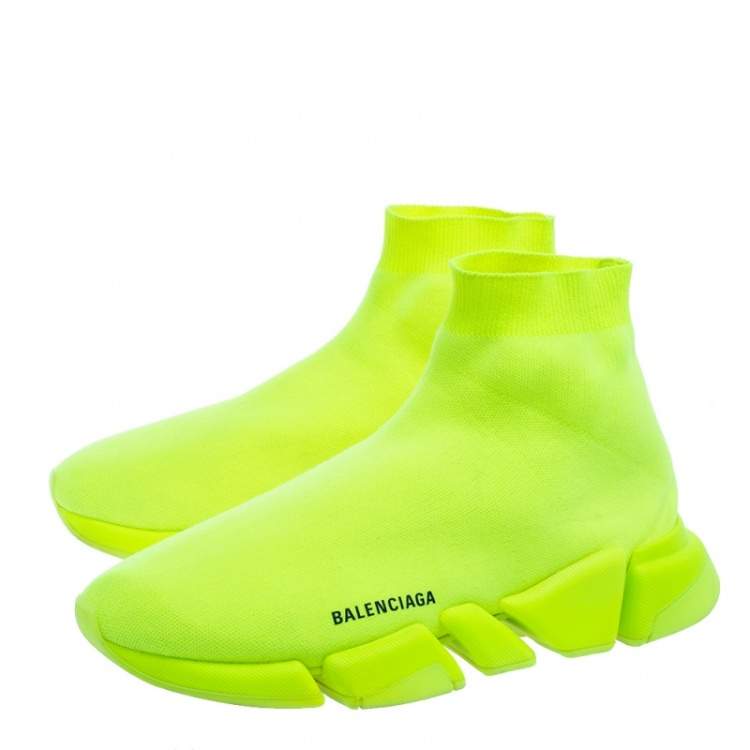 مملوكة مسبقًا Balenciaga Green Knit Fabric Speed High Top Sneakers Size 44