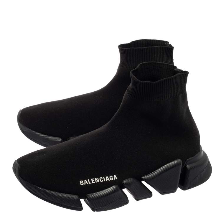 Pre Owned Balenciaga Black Knit Fabric  High Top Trainer Sneakers Size 40