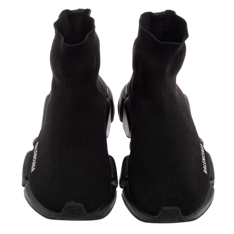 Pre Owned Balenciaga Black Knit Fabric  High Top Trainer Sneakers Size 40