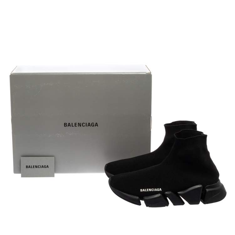 Pre Owned Balenciaga Black Knit Fabric  High Top Trainer Sneakers Size 40