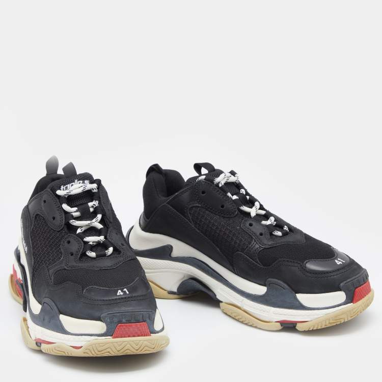 Pre Owned Balenciaga Black Nubuck Leather And Mesh Triple S Sneakers Size 41