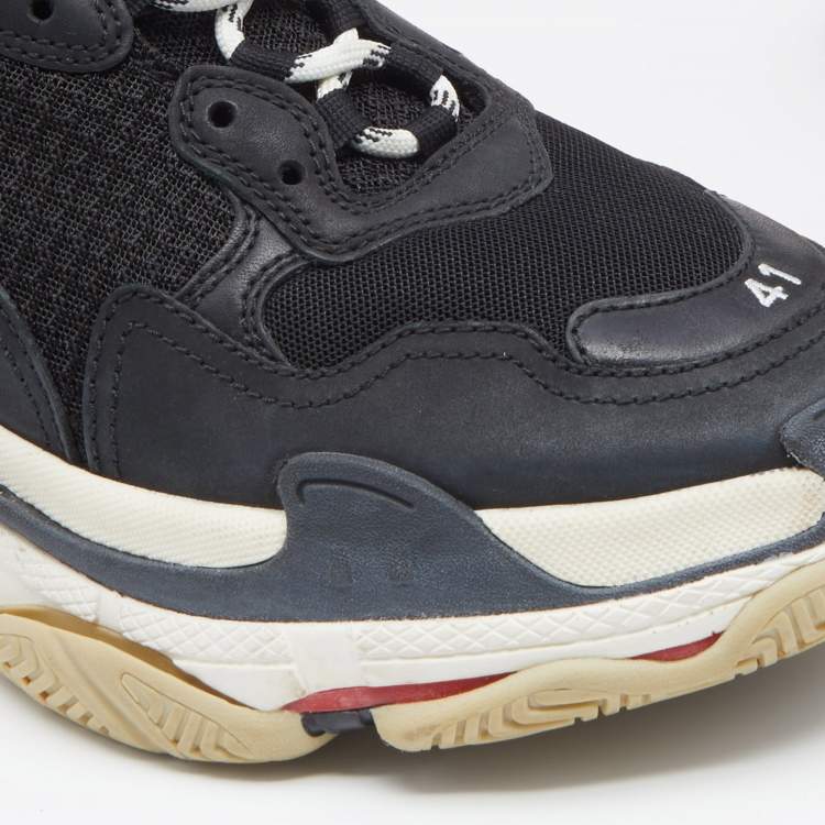Pre Owned Balenciaga Black Nubuck Leather And Mesh Triple S Sneakers Size 41