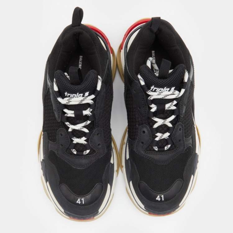 Pre Owned Balenciaga Black Nubuck Leather And Mesh Triple S Sneakers Size 41
