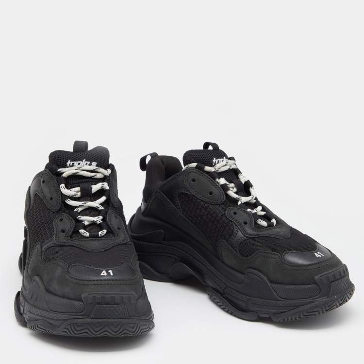 مملوكة مسبقًا Balenciaga Black Nubuck Leather And Mesh Triple S Sneakers Size 41
