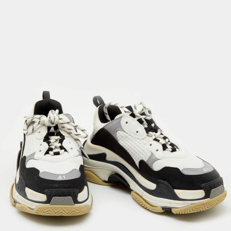 Pre Owned Balenciaga Black/White Leather And Mesh Triple S Clear Sneakers Size 41