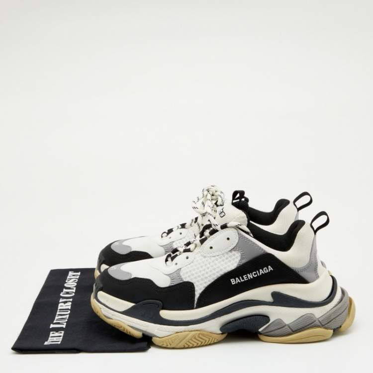 Pre Owned Balenciaga Black/White Leather And Mesh Triple S Clear Sneakers Size 41