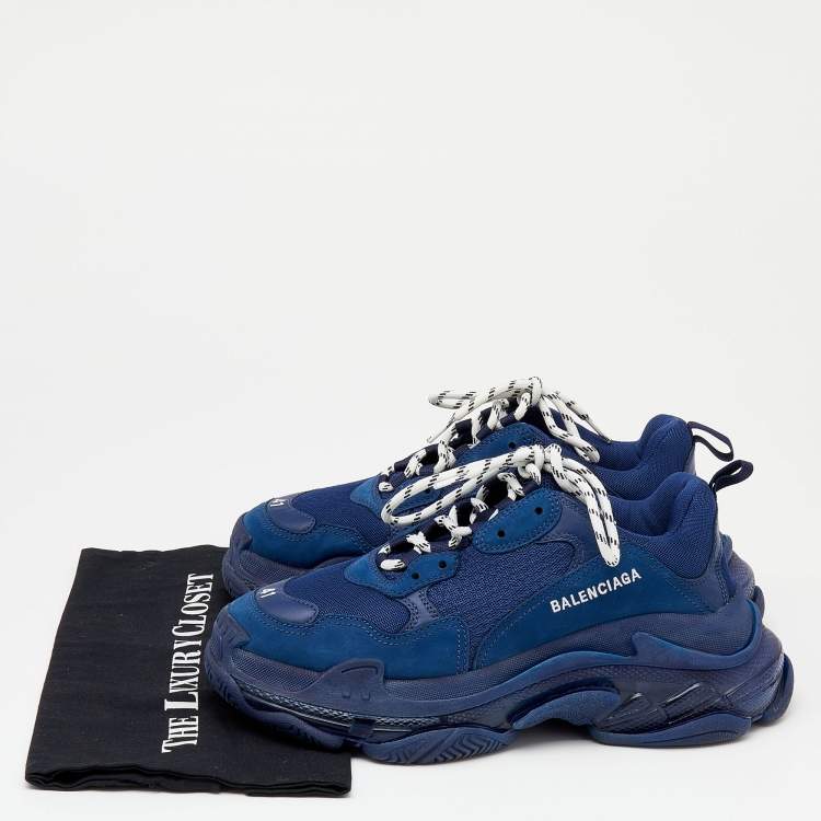 Pre Owned Balenciaga Blue Leather And Mesh Triple S Clear Sneakers Size 41