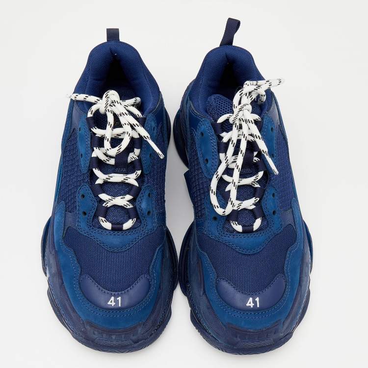 Pre Owned Balenciaga Blue Leather And Mesh Triple S Clear Sneakers Size 41