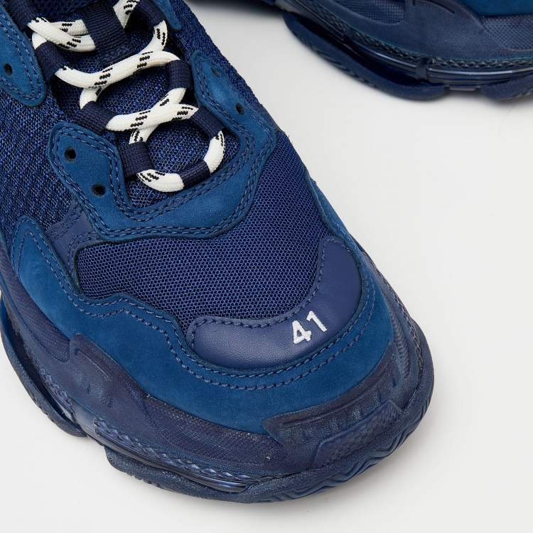 Pre Owned Balenciaga Blue Leather And Mesh Triple S Clear Sneakers Size 41