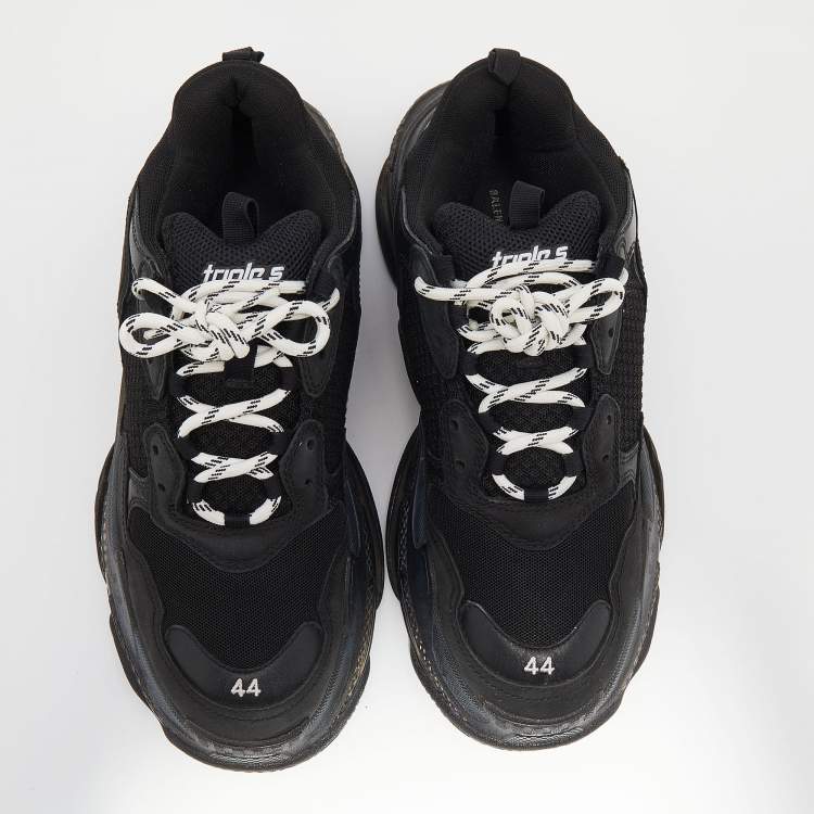 Pre Owned Balenciaga Black Mesh and Leather Triple S Sneakers Size 44