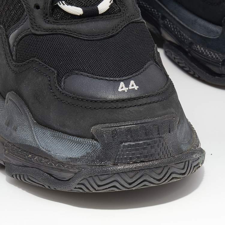 Pre Owned Balenciaga Black Mesh and Leather Triple S Sneakers Size 44
