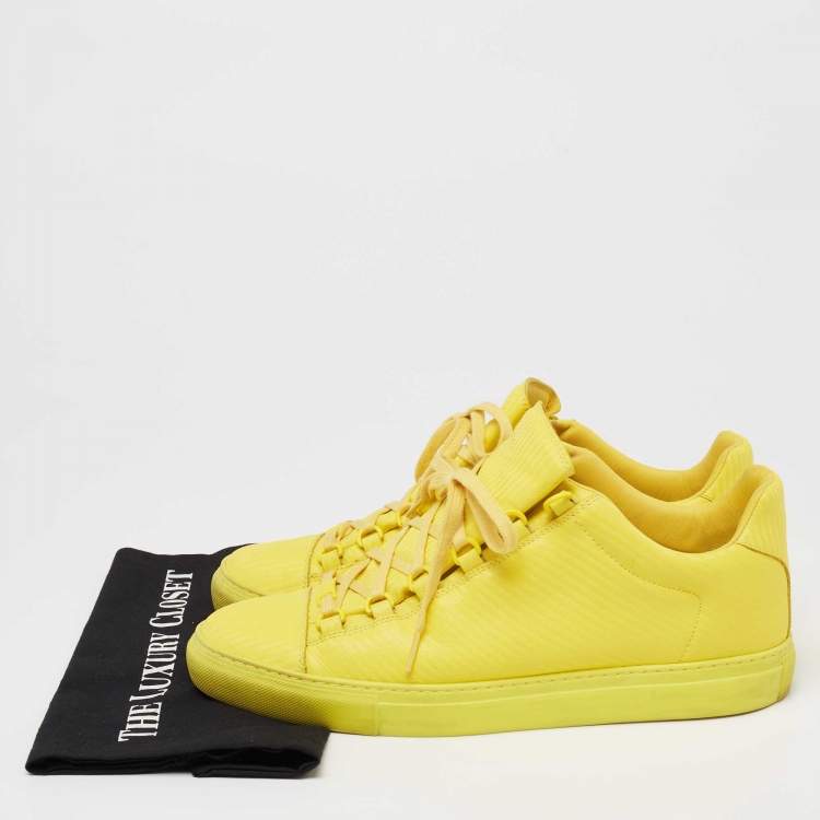 Pre Owned Balenciaga Yellow Neon Leather Arena Low Top Sneakers Size 43