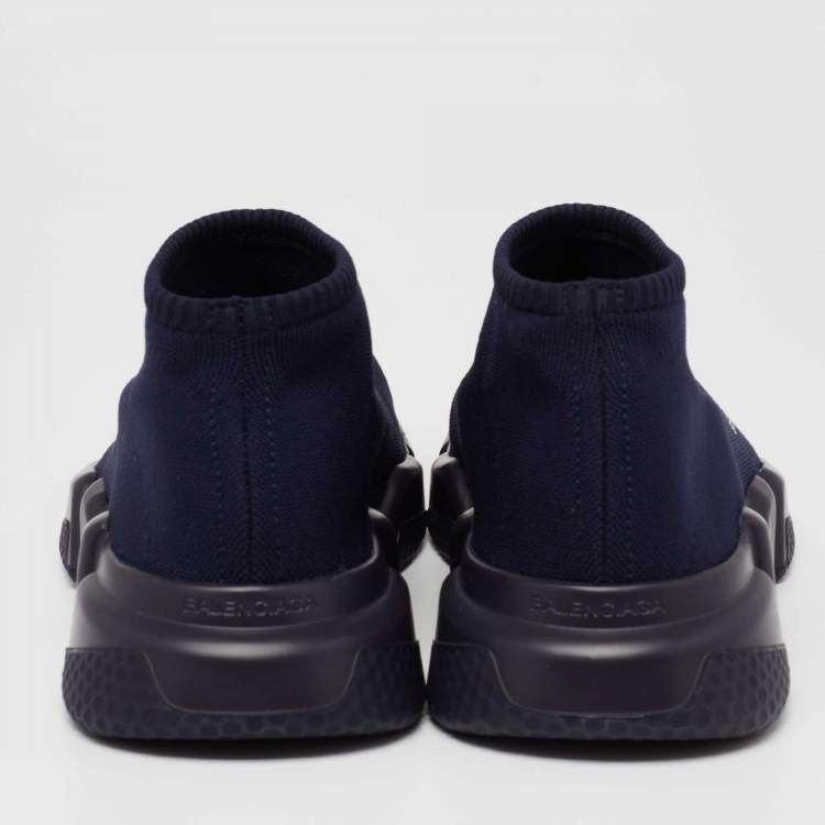 Pre Owned Balenciaga Navy Blue Knit Fabric Speed Trainers High Top Sneakers Size 44
