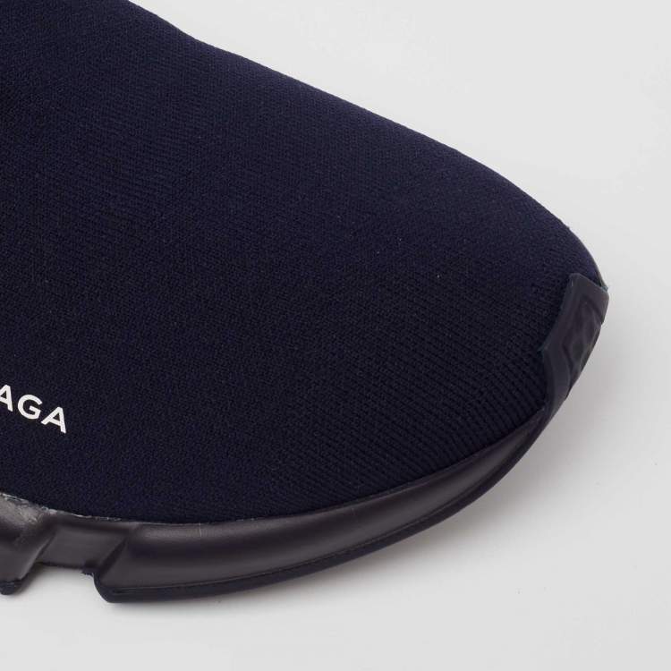 Pre Owned Balenciaga Navy Blue Knit Fabric Speed Trainers High Top Sneakers Size 44