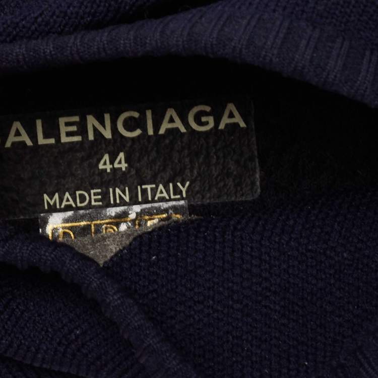 Pre Owned Balenciaga Navy Blue Knit Fabric Speed Trainers High Top Sneakers Size 44