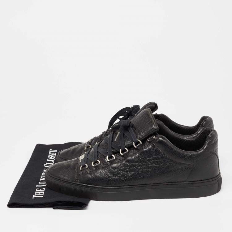 Pre Owned Balenciaga Black Leather Arena Low Top Sneakers Size 44
