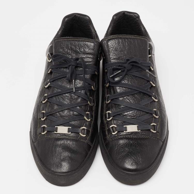 Pre Owned Balenciaga Black Leather Arena Low Top Sneakers Size 44