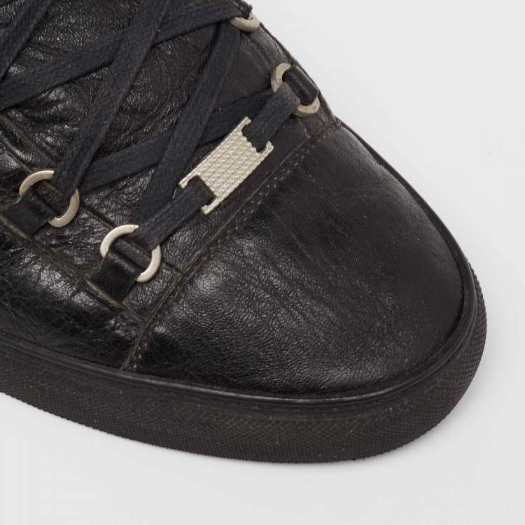 Pre Owned Balenciaga Black Leather Arena Low Top Sneakers Size 44