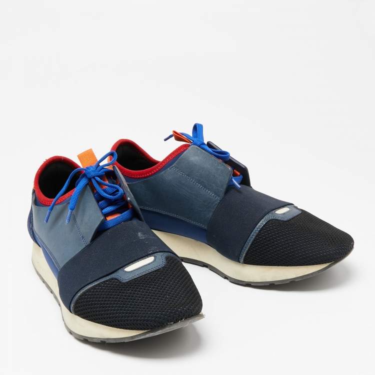 مملوكة مسبقًا Balenciaga Multicolor Knit Fabric And Leather Race Runner Low Top Sneakers Size 42