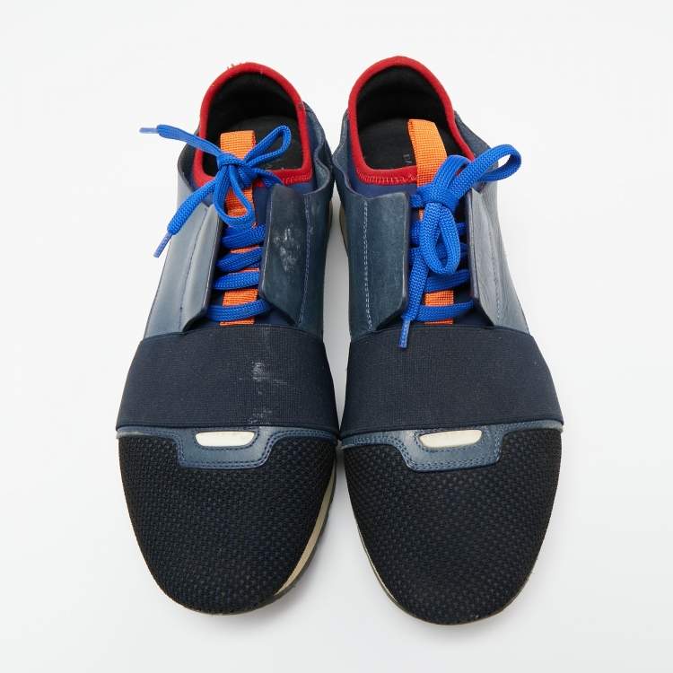 مملوكة مسبقًا Balenciaga Multicolor Knit Fabric And Leather Race Runner Low Top Sneakers Size 42